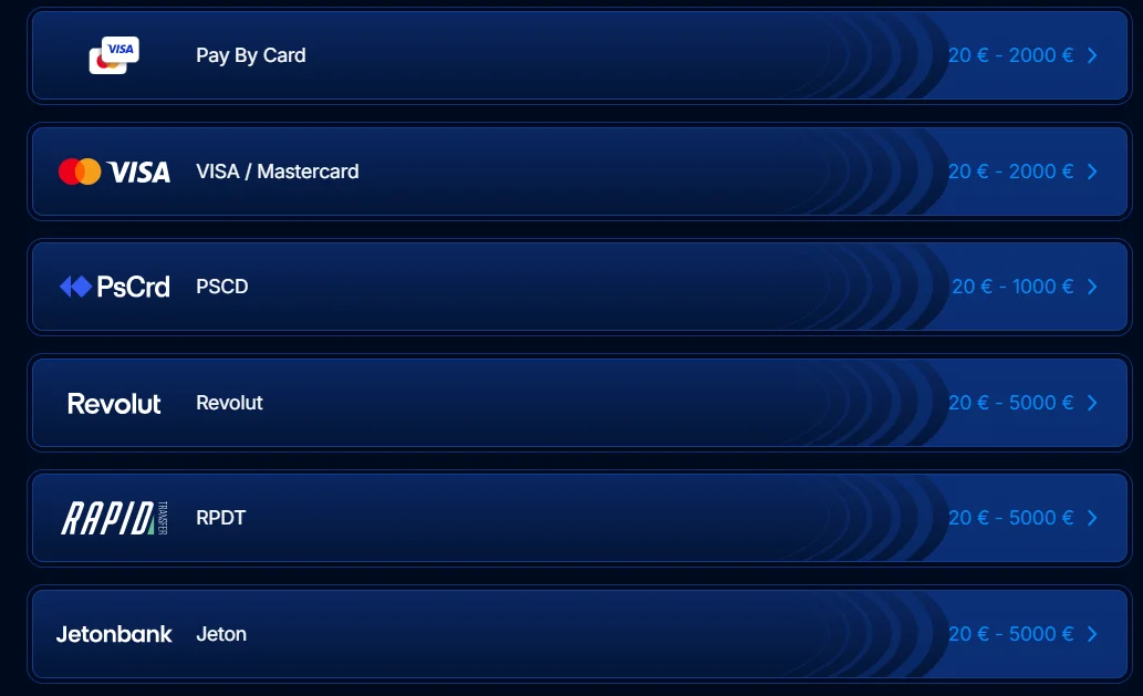 Boomerang Bet Casino Métodos de Pago