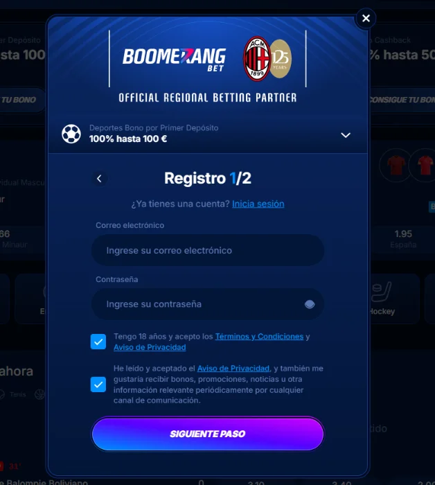 Boomerang Bet Casino Registro e inicio de sesión